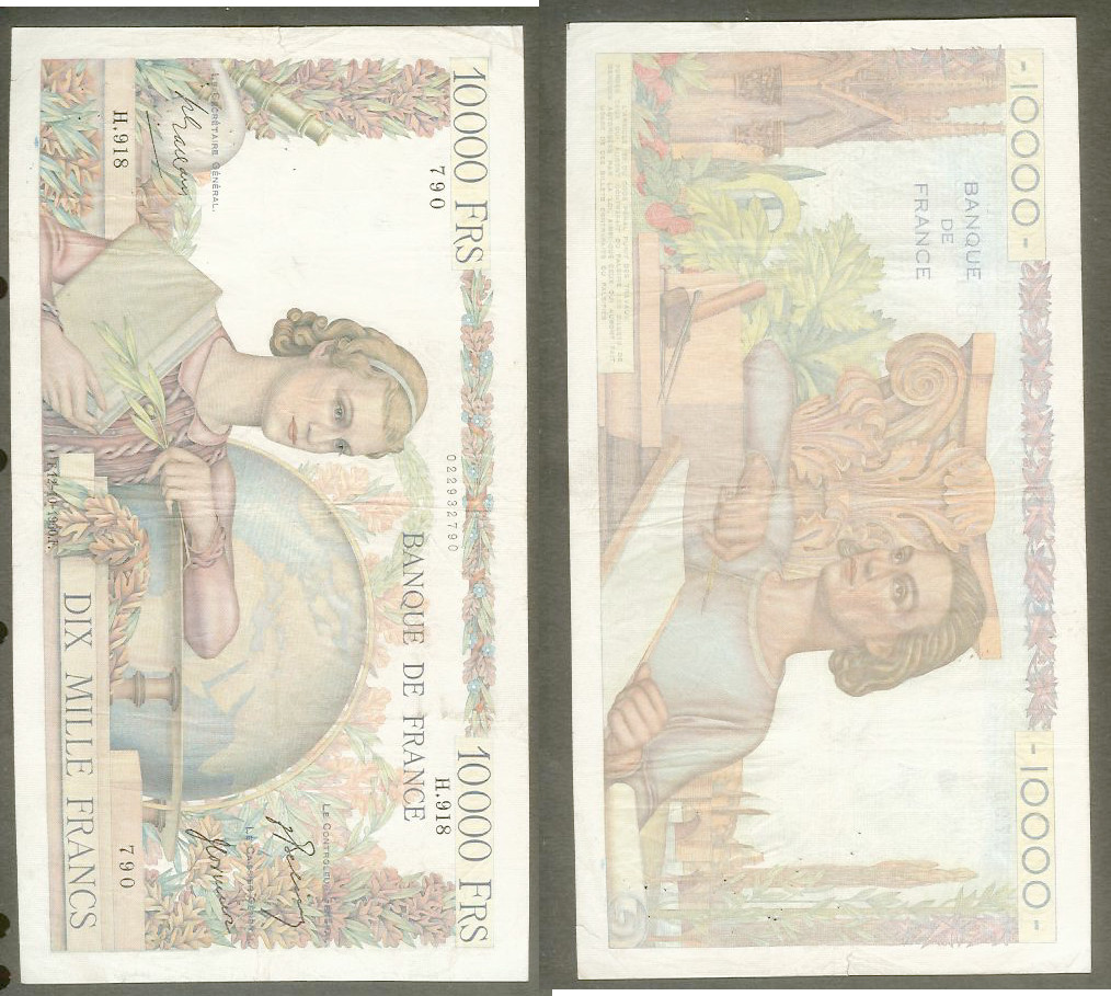 10000 Francs GÉNIE FRANÇAIS FRANCE 12.10.1950 TB+